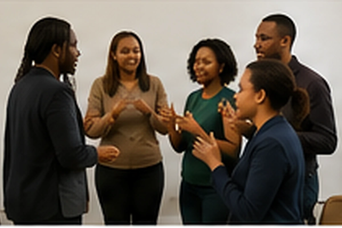 A group of professionals communicating together using sign language